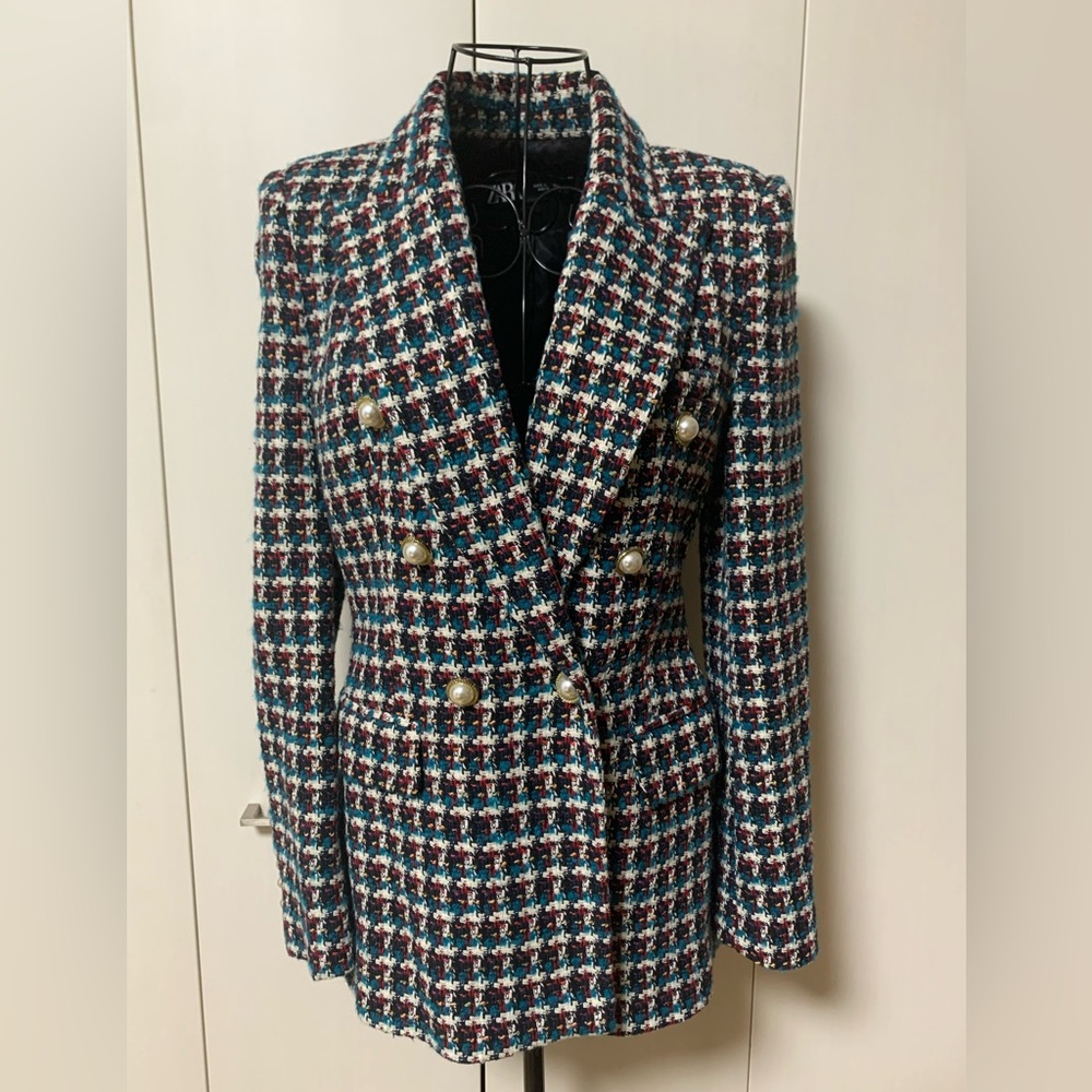 NWOT Zara Women's Multicolor Tweed Blazer Sz S